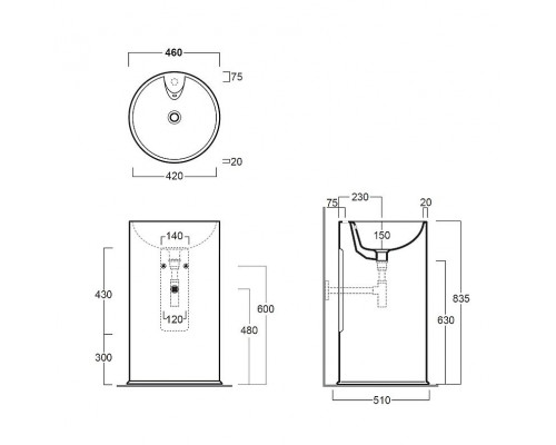 Приобрести Раковина Simas Top E Lavabi D Arredo 51 GTEbix1 Белая в магазине сантехники Santeh-Crystal.ru