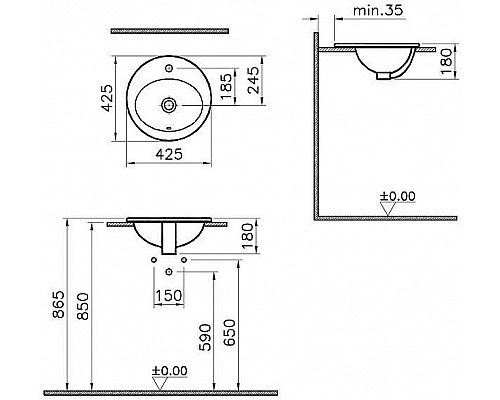 Купить Раковина Vitra S20 43 5466B003-0001 Белая в магазине сантехники Santeh-Crystal.ru