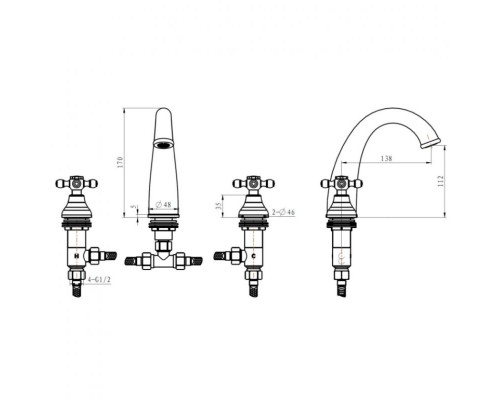 Купить Смеситель для раковины Boheme Camelia 297 Золото в магазине сантехники Santeh-Crystal.ru