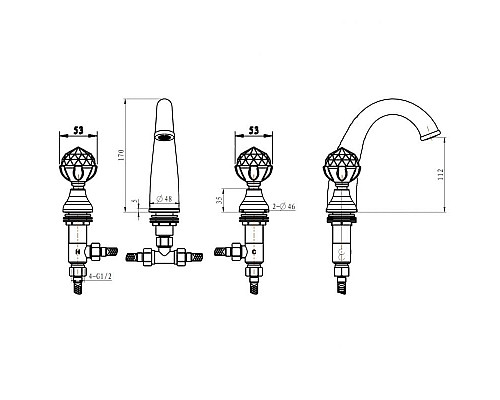 Приобрести Смеситель для раковины Boheme Imperiale Presente 337 Золото в магазине сантехники Santeh-Crystal.ru