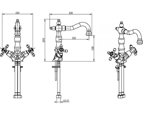 Приобрести Смеситель для раковины Boheme Provance 312-PR Бронза в магазине сантехники Santeh-Crystal.ru