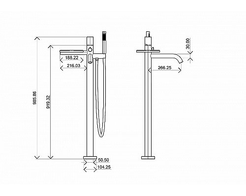 Заказать Смеситель для ванны Boheme Stick 129-BG.2 Черный матовый Золото в магазине сантехники Santeh-Crystal.ru