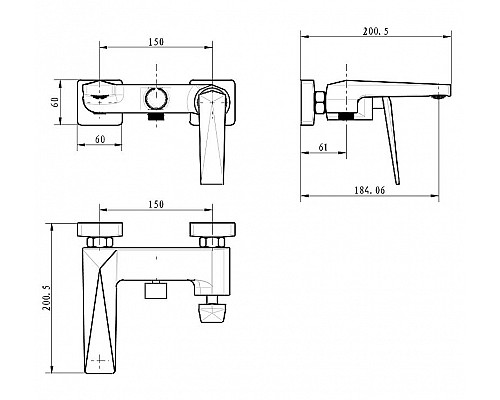 Купить Смеситель для ванны Boheme Venturo 373-SGM Оружейная сталь глянцевая в магазине сантехники Santeh-Crystal.ru