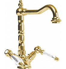 Смеситель для раковины Cezares Diamond LS2 прозрачные ручки 03 Золото 24 карат