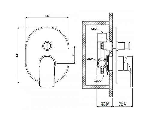 Смеситель для душа Cezares Lagos LAGOS-VDIM-NOP Черный матовый