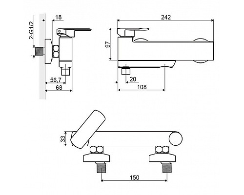 Приобрести Смеситель для ванны Excellent Pride AREX.4005CR Хром в магазине сантехники Santeh-Crystal.ru