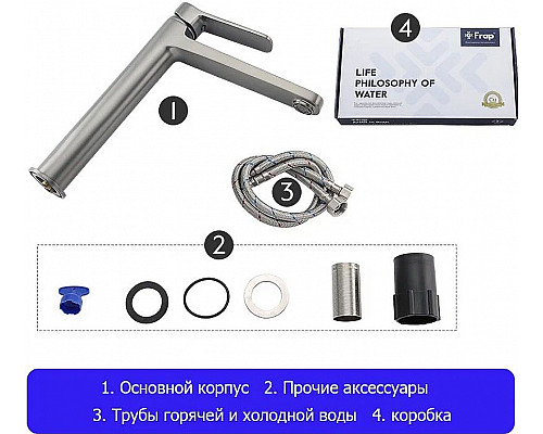 Купить Смеситель для раковины Frap H62-9 F1062-29 Оружейная сталь в магазине сантехники Santeh-Crystal.ru