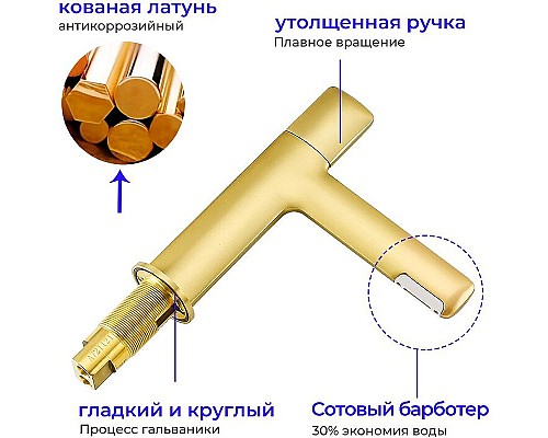 Купить Смеситель для раковины Gappo G1052-81 Золотой сатин в магазине сантехники Santeh-Crystal.ru