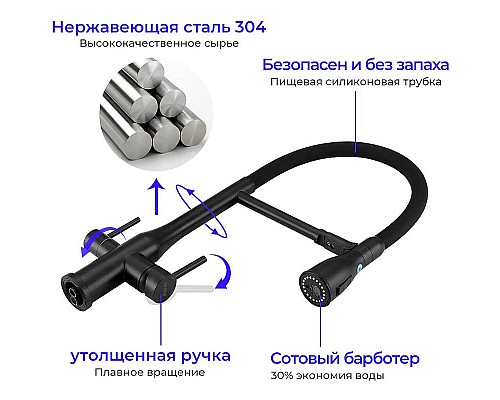 Купить Смеситель для кухни Gappo G4399-76 Черный матовый в магазине сантехники Santeh-Crystal.ru