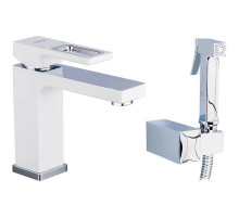 Смеситель для раковины Gappo G17-8 G1017-1 с гигиеническим душем Белый Хром