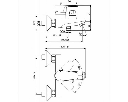 Купить Смеситель для ванны Ideal Standard Cerafine Model D BC494AA Хром в магазине сантехники Santeh-Crystal.ru