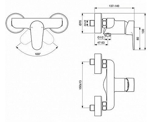 Приобрести Смеситель для душа Ideal Standard Cerafine Model O BC499XG Черный шелк в магазине сантехники Santeh-Crystal.ru
