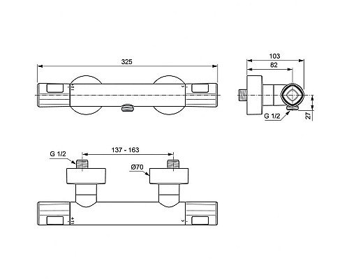 Купить Смеситель для душа Ideal Standard Ceratherm T100 A7229AA с термостатом Хром в магазине сантехники Santeh-Crystal.ru