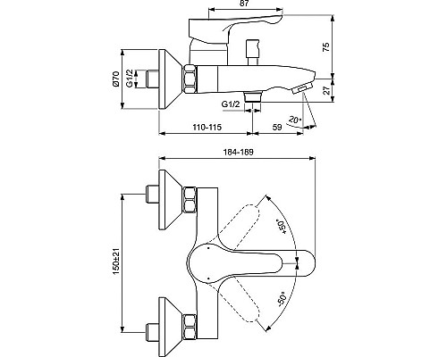 Заказать Смеситель для ванны Ideal Standard Dot 2.0 BC326AA Хром в магазине сантехники Santeh-Crystal.ru