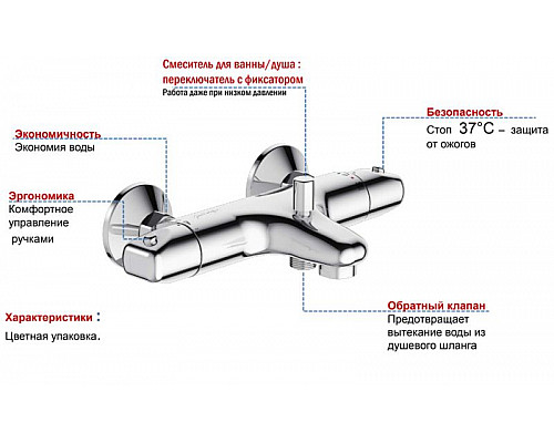 Заказать Смеситель для ванны Jacob Delafon Robust E75772-CP с термостатом Хром в магазине сантехники Santeh-Crystal.ru