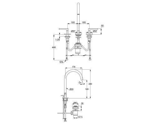 Смеситель для раковины Kludi Nova Fonte Puristic 20143O115 с донным клапаном цвет Серый матовый