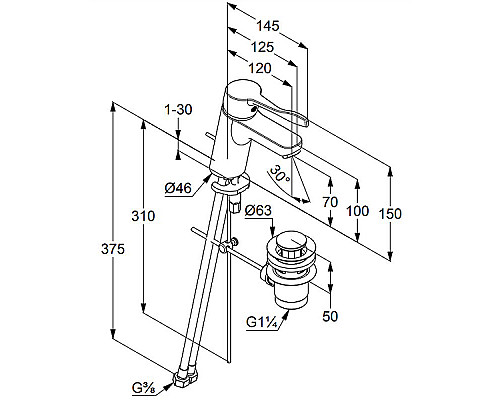 Заказать Смеситель для раковины Kludi Pure Easy 372840565 Хром в магазине сантехники Santeh-Crystal.ru