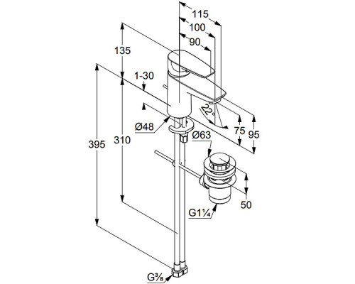 Заказать Смеситель для раковины Kludi Pure Solid 343820575 Хром в магазине сантехники Santeh-Crystal.ru