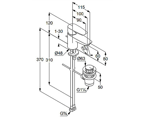 Заказать Смеситель для раковины Kludi Pure Solid 343850575 Хром в магазине сантехники Santeh-Crystal.ru