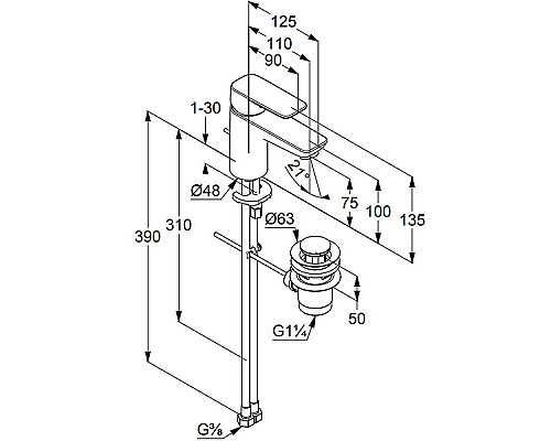 Заказать Смеситель для раковины Kludi Pure Style 403820575 Хром в магазине сантехники Santeh-Crystal.ru