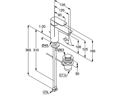 Купить Смеситель для раковины Kludi Pure Style 402900575 Хром в магазине сантехники Santeh-Crystal.ru