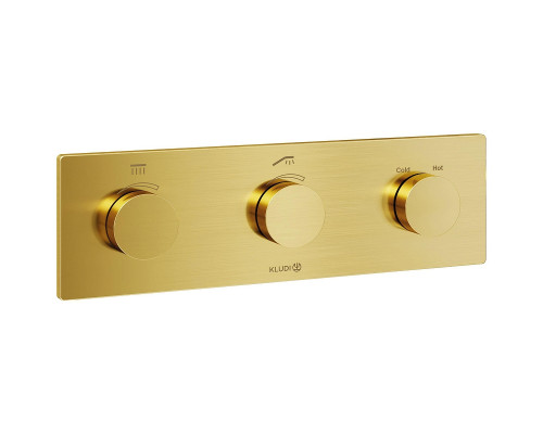 Смеситель для душа Kludi PushTronic 38300N0-00 с термостатом Золото брашированное