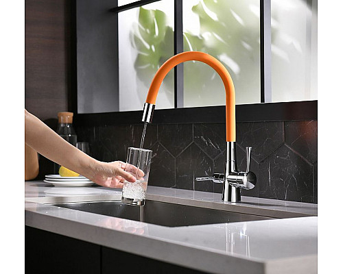Приобрести Смеситель для кухни Lemark Comfort LM3075C-Orange Хром Оранжевый в магазине сантехники Santeh-Crystal.ru