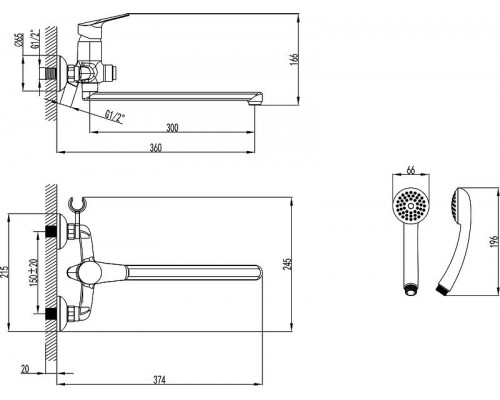 Заказать Смеситель для ванны Lemark Partner LM6557C универсальный Хром в магазине сантехники Santeh-Crystal.ru