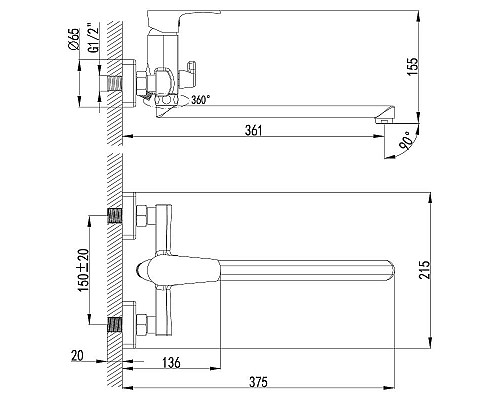 Приобрести Смеситель для ванны Lemark Plus Factor LM1651C универсальный Хром в магазине сантехники Santeh-Crystal.ru