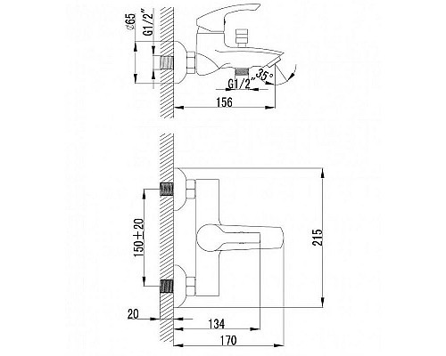 Заказать Смеситель для ванны Lemark Plus Strike LM1102C Хром в магазине сантехники Santeh-Crystal.ru