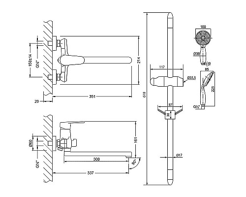 Заказать Смеситель для ванны Lemark Point LM0379C универсальный Хром в магазине сантехники Santeh-Crystal.ru