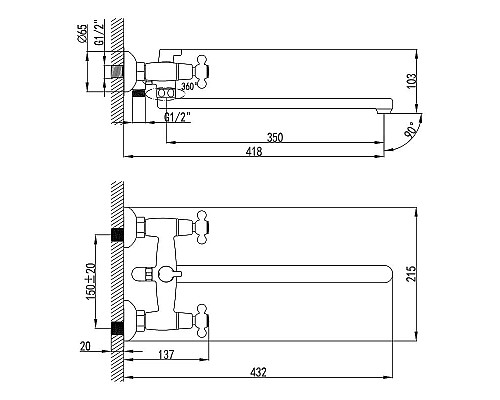 Купить Смеситель для ванны Lemark Standard LM2112C универсальный Хром в магазине сантехники Santeh-Crystal.ru