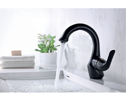 Приобрести Смеситель для раковины Lemark Swan LM5406BG Черный матовый Золото в магазине сантехники Santeh-Crystal.ru