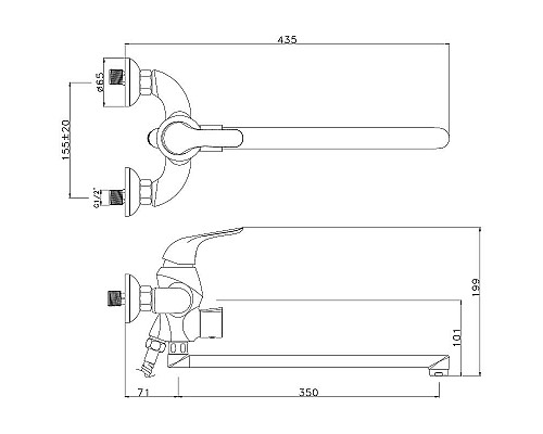 Приобрести Смеситель для ванны Lemark Swan LM5451BG универсальный Черный матовый Золото в магазине сантехники Santeh-Crystal.ru
