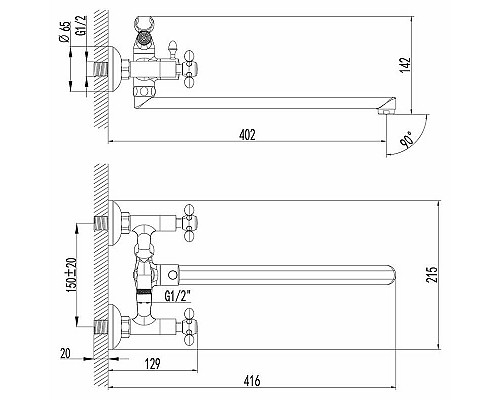 Заказать Смеситель для ванны Lemark Vista LM7651C универсальный Хром в магазине сантехники Santeh-Crystal.ru