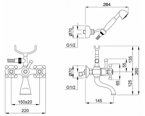 Заказать Смеситель для ванны Migliore Lady 18848 Золото в магазине сантехники Santeh-Crystal.ru