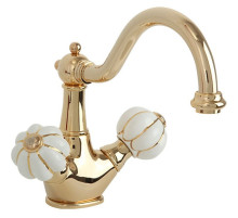 Смеситель для раковины Migliore Olivia 19032 Золото Белый декор Золото