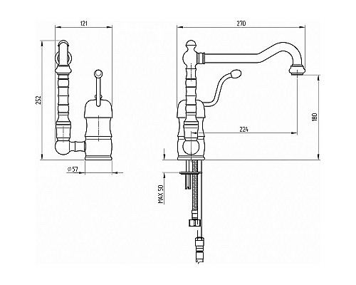 Заказать Смеситель для кухни Migliore Queen Nostalgia 18249 Хром в магазине сантехники Santeh-Crystal.ru