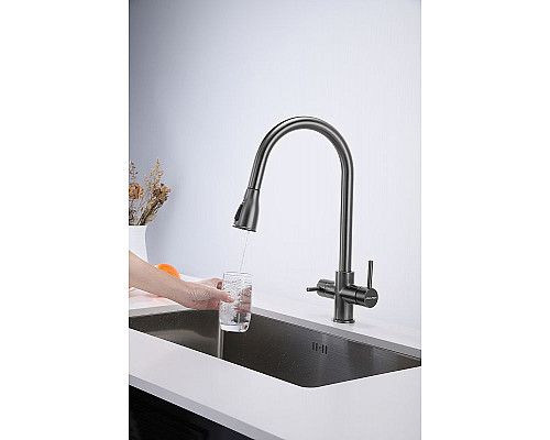Купить Смеситель для кухни Paulmark Lange La214212-GM Вороненая сталь в магазине сантехники Santeh-Crystal.ru