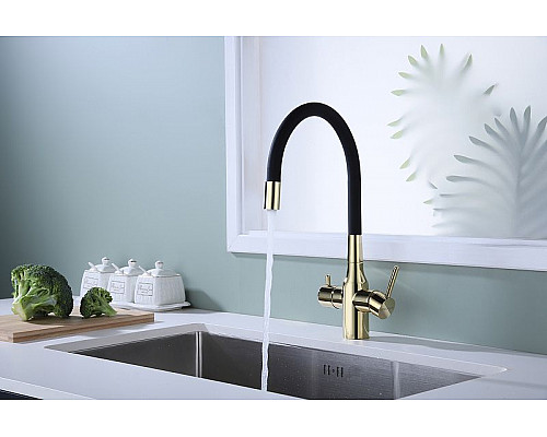 Приобрести Смеситель для кухни Paulmark Salix Sa213419-G Золото в магазине сантехники Santeh-Crystal.ru