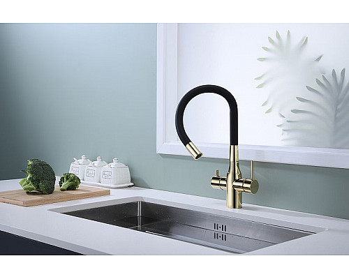 Приобрести Смеситель для кухни Paulmark Salix Sa213419-G Золото в магазине сантехники Santeh-Crystal.ru