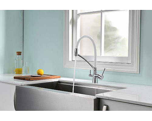 Купить Смеситель для кухни Paulmark Siegen Si213111-CRw Хром Белый в магазине сантехники Santeh-Crystal.ru