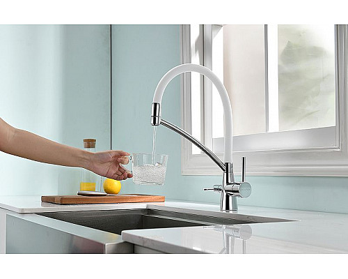 Купить Смеситель для кухни Paulmark Siegen Si213111-CRw Хром Белый в магазине сантехники Santeh-Crystal.ru