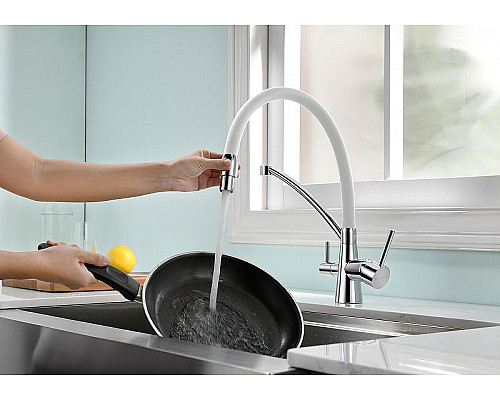 Купить Смеситель для кухни Paulmark Siegen Si213111-CRw Хром Белый в магазине сантехники Santeh-Crystal.ru