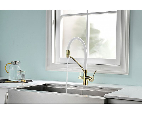 Купить Смеситель для кухни Paulmark Siegen Si213111-Gw Золото Белый в магазине сантехники Santeh-Crystal.ru