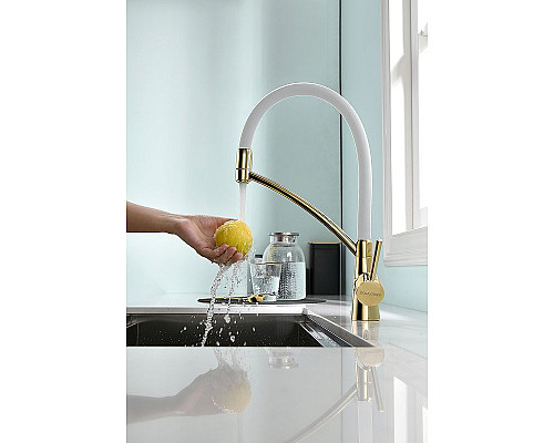 Купить Смеситель для кухни Paulmark Siegen Si213111-Gw Золото Белый в магазине сантехники Santeh-Crystal.ru