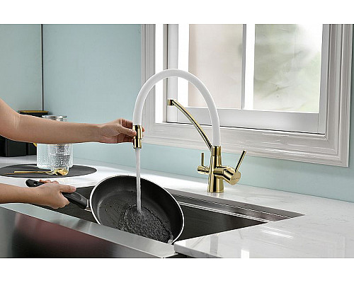 Купить Смеситель для кухни Paulmark Siegen Si213111-Gw Золото Белый в магазине сантехники Santeh-Crystal.ru