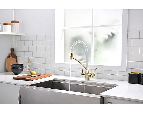 Приобрести Смеситель для кухни Paulmark Siegen Si213111-BRw Бронза Белый в магазине сантехники Santeh-Crystal.ru