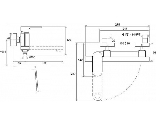 Купить Смеситель для ванны Ravak Chrome CR 022.00/150 X070042 Хром в магазине сантехники Santeh-Crystal.ru