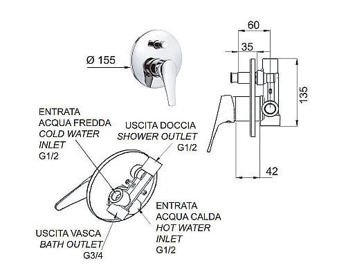 Приобрести Смеситель для душа Remer Giga Four G094 Хром в магазине сантехники Santeh-Crystal.ru